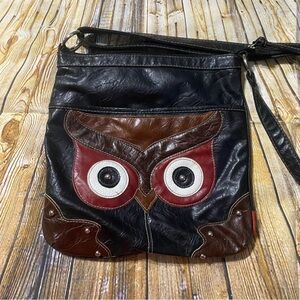 Unionbay Owl Crossbody Purse Soft Faux Leather Studded Dark Brown Black Bag